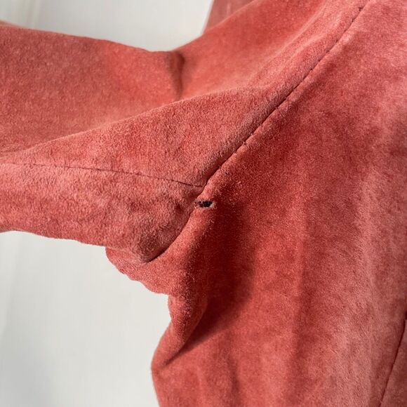 Vintage Pink Suede Leather Jacket Size 10 Peplum Western Cowgirl Mod Indie - Picture 7 of 11